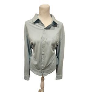 Fabletics baby blue button down active shirt womens large lightweight knit